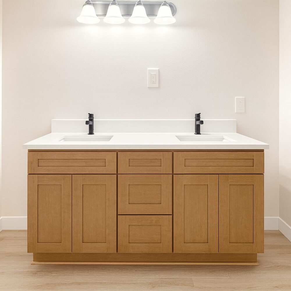 Brown bathroom cabinet,24, 27, 30, 36, 42, 48, 54, 60, and 72 inches (excluding countertop).