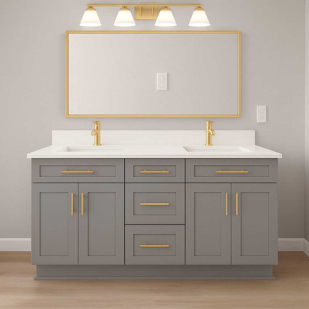 Grey bathroom cabinet, 24, 27, 30, 36, 42, 48, 54, 60, and 72 inches (excluding countertop).