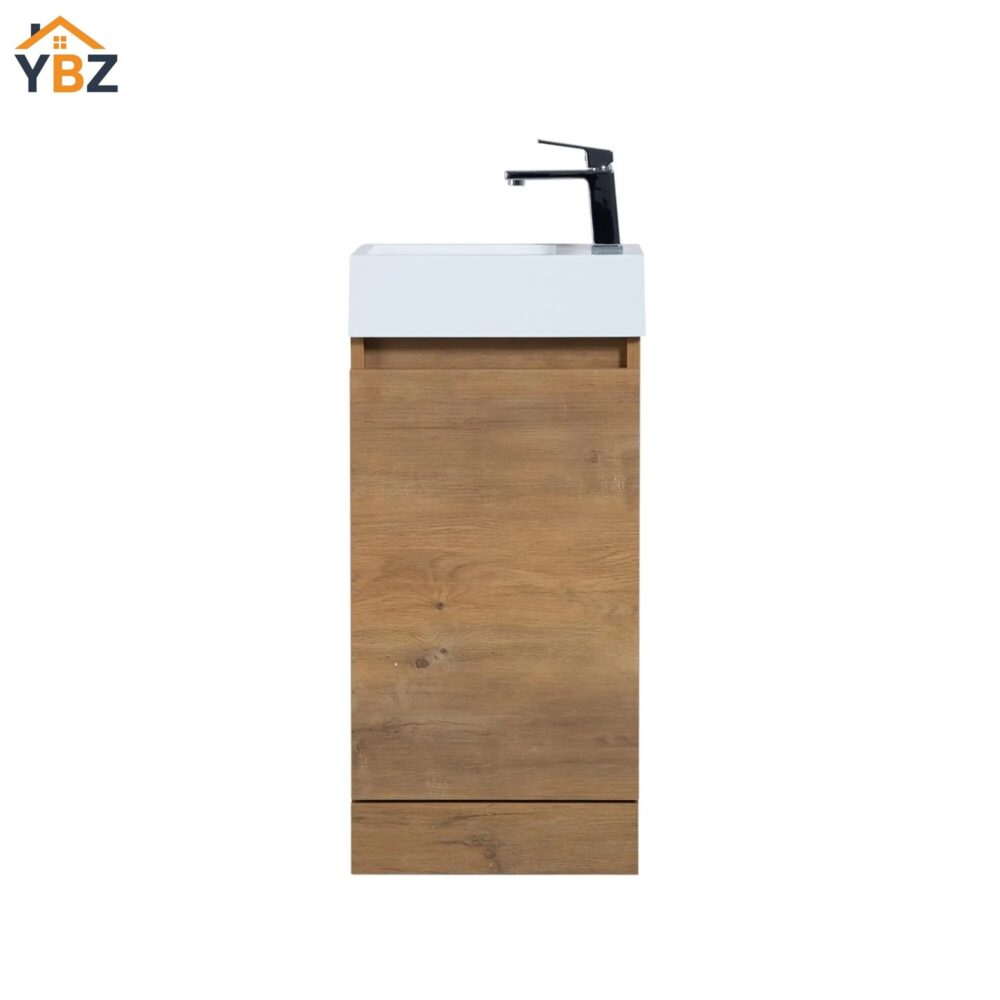 Mini 15 3/4" Freestanding Vanity Space-Saving Bathroom Sink Cabinet – Leached Oak/T.Oak