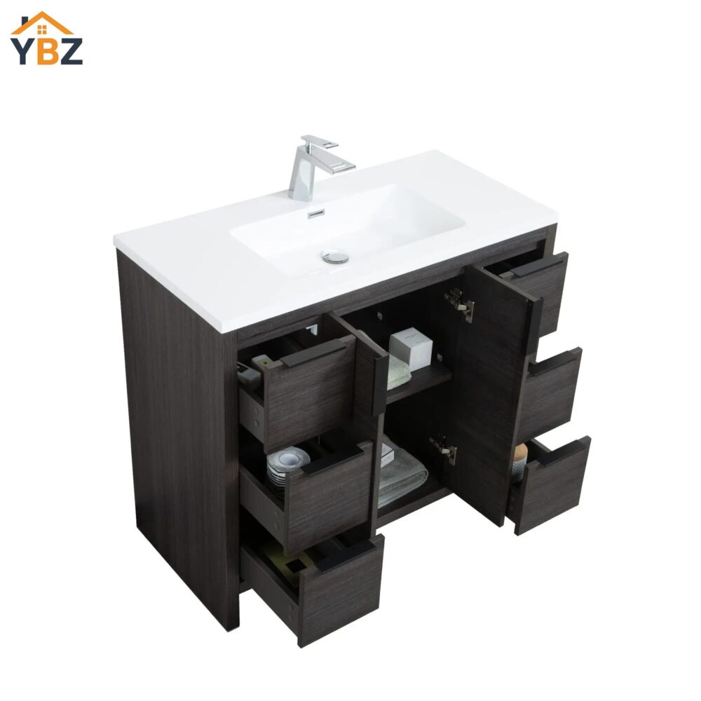 11 Evana 24''30''40''48''60'' Leached Oak Freestanding Bathroom Vanity with White Single Sink