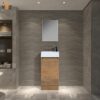Mini 15 3/4" Freestanding Vanity Space-Saving Bathroom Sink Cabinet – Leached Oak/T.Oak