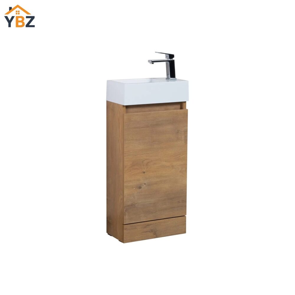 Mini 15 3/4" Freestanding Vanity Space-Saving Bathroom Sink Cabinet – Leached Oak/T.Oak