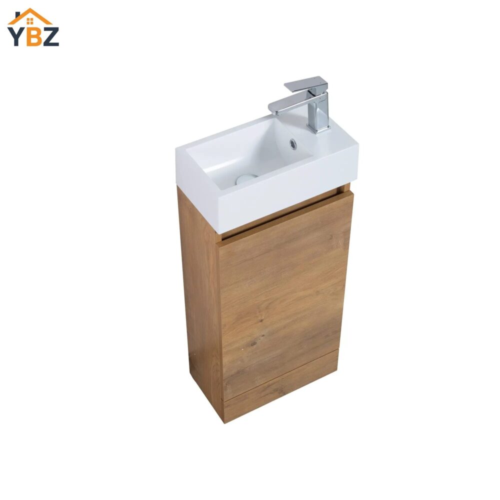 Mini 15 3/4" Freestanding Vanity Space-Saving Bathroom Sink Cabinet – Leached Oak/T.Oak