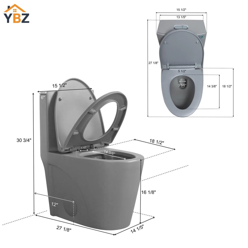 13 Glossy White One-Piece Ceramic Toilet 1.1/1.6 GPF Dual Flush with Soft Close Seat Close Seat 4 colors to choose from