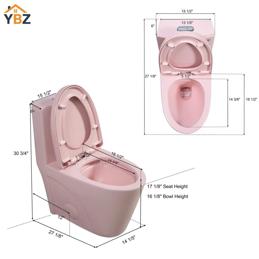 18 Glossy White One-Piece Ceramic Toilet 1.1/1.6 GPF Dual Flush with Soft Close Seat Close Seat 4 colors to choose from