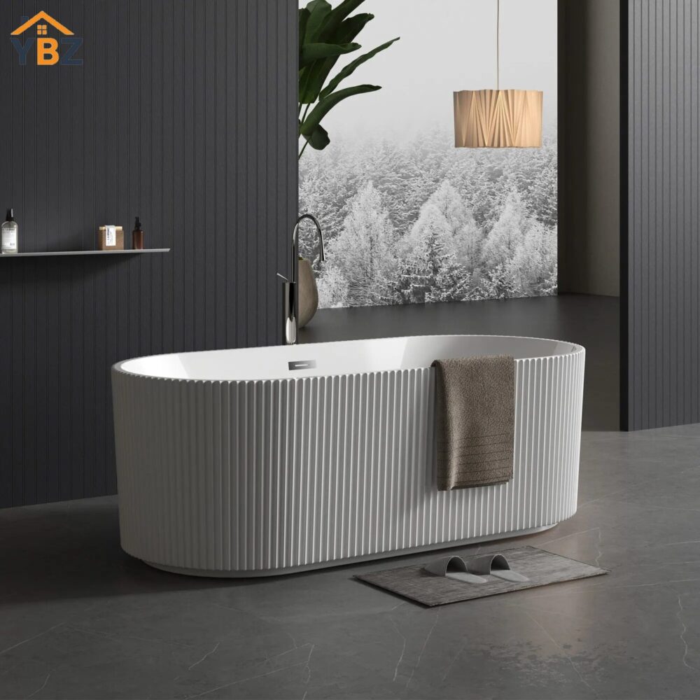 Harp Freestanding Acrylic Bathtub with Unique Ribbed Design 59''/67''