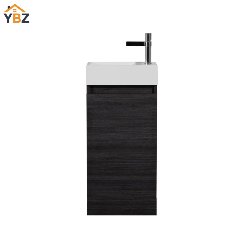 Mini 15 3/4" Freestanding Vanity Space-Saving Bathroom Sink Cabinet – Leached Oak/T.Oak