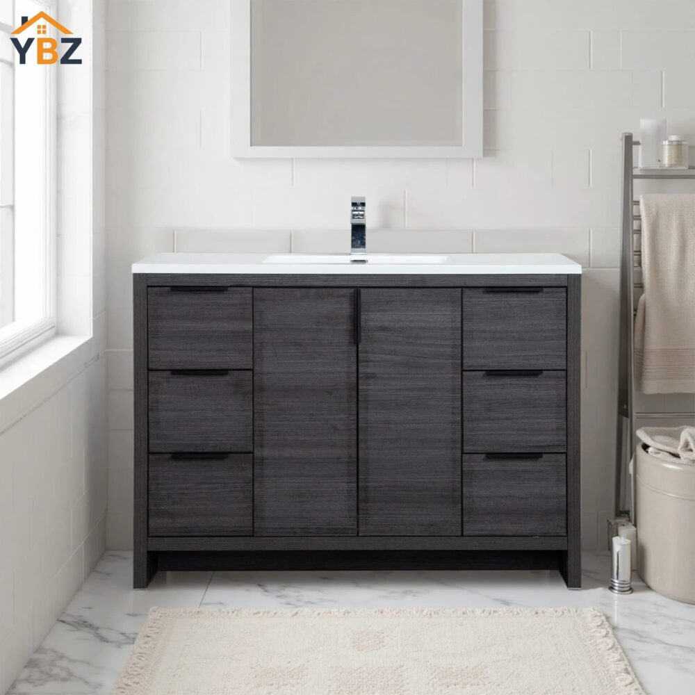 2 Evana 24''30''40''48''60'' Leached Oak Freestanding Bathroom Vanity with White Single Sink