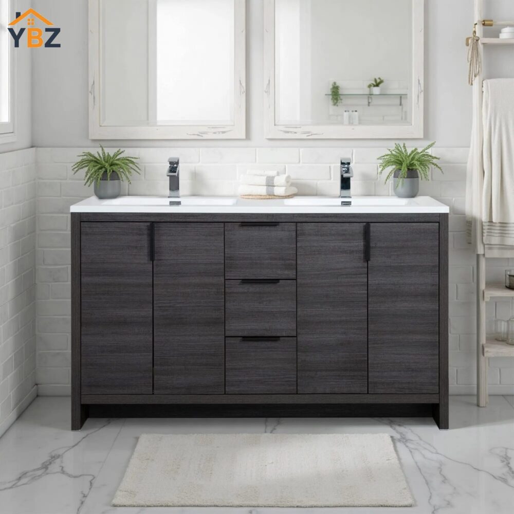 2 Evana 24''30''40''48''60'' Leached Oak Freestanding Bathroom Vanity with White Single Sink