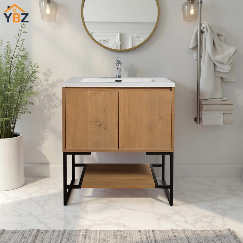 Three colors to choose from- Allen 30'' Freestanding Single Vanity with Solid Surface Basin