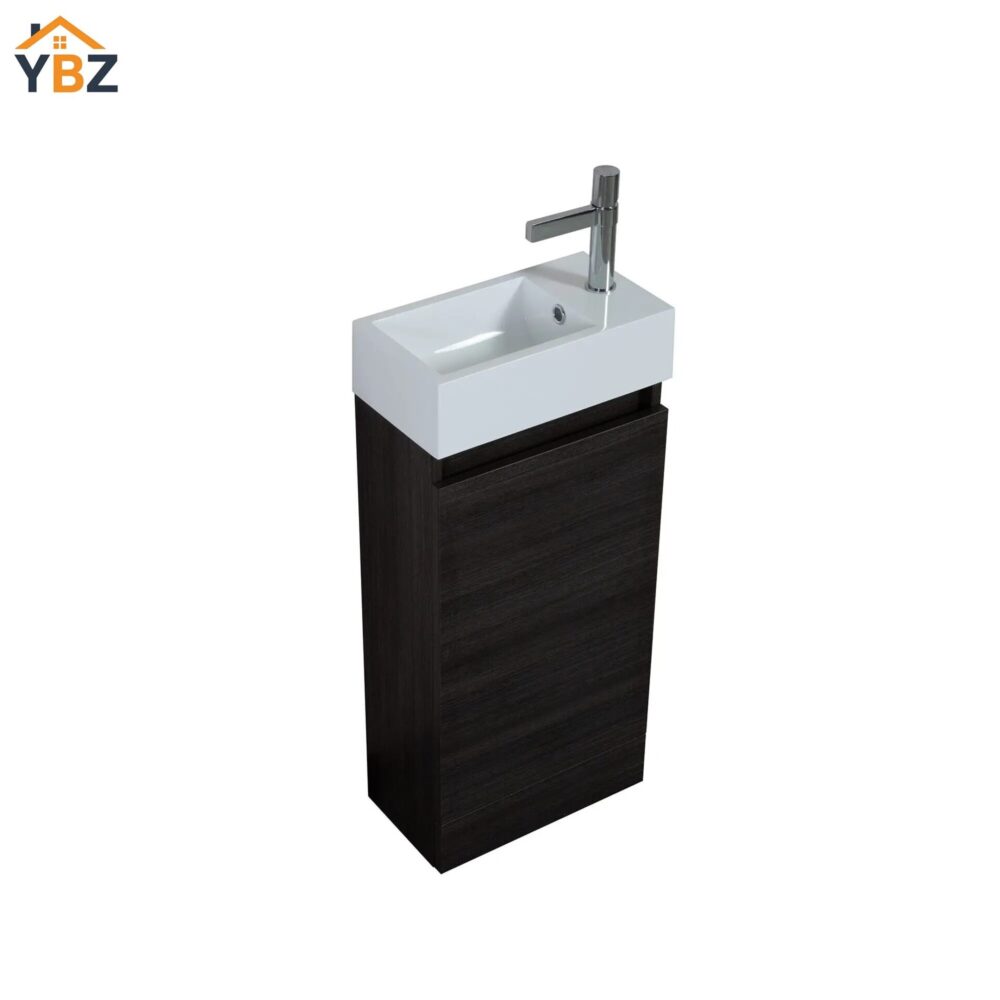 Mini 15 3/4" Freestanding Vanity Space-Saving Bathroom Sink Cabinet – Leached Oak/T.Oak