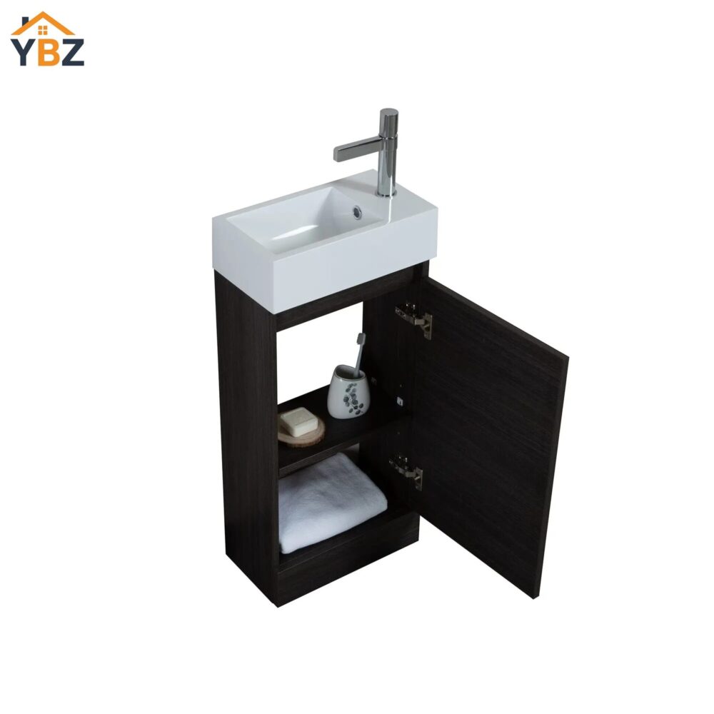 Mini 15 3/4" Freestanding Vanity Space-Saving Bathroom Sink Cabinet – Leached Oak/T.Oak