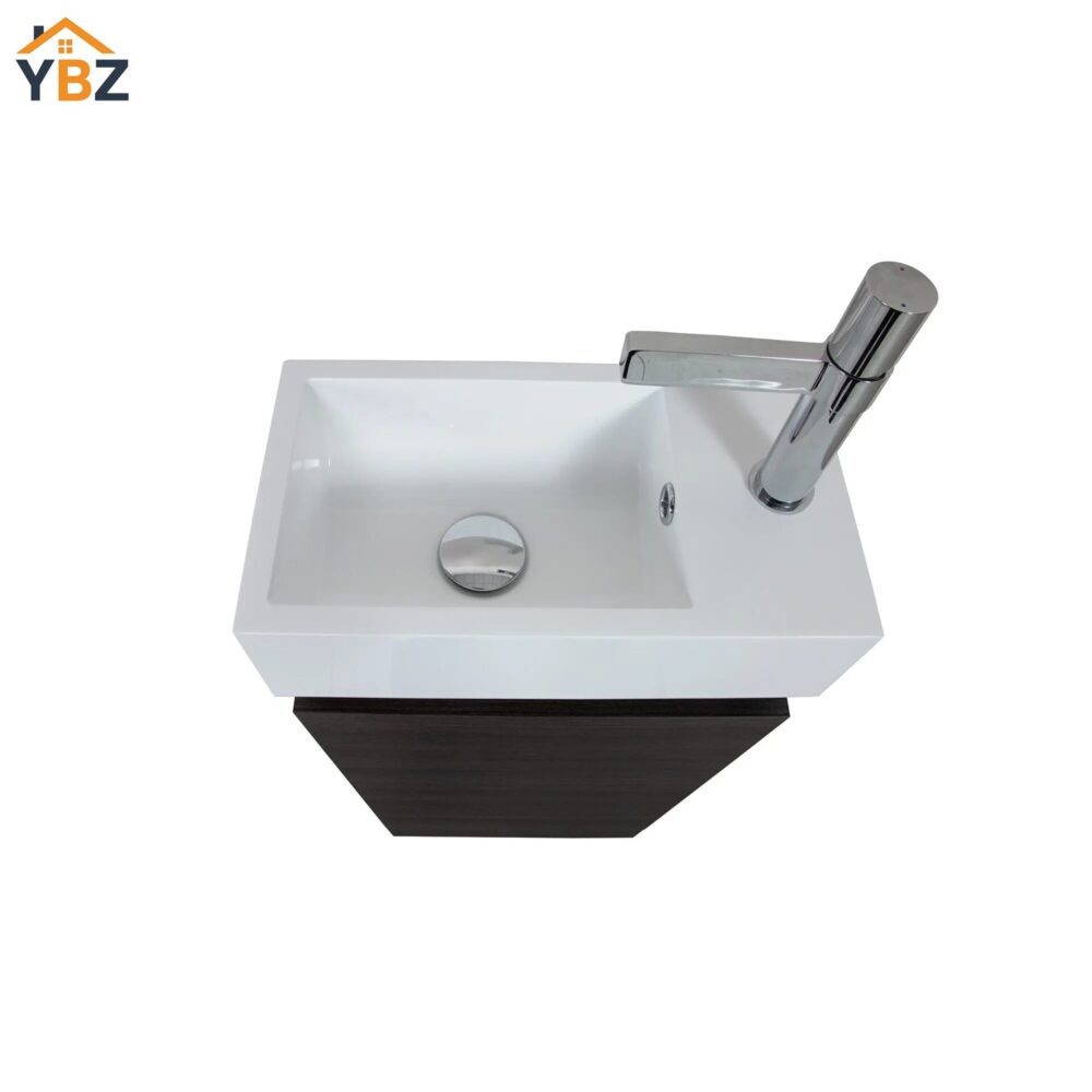 Mini 15 3/4" Freestanding Vanity Space-Saving Bathroom Sink Cabinet – Leached Oak/T.Oak