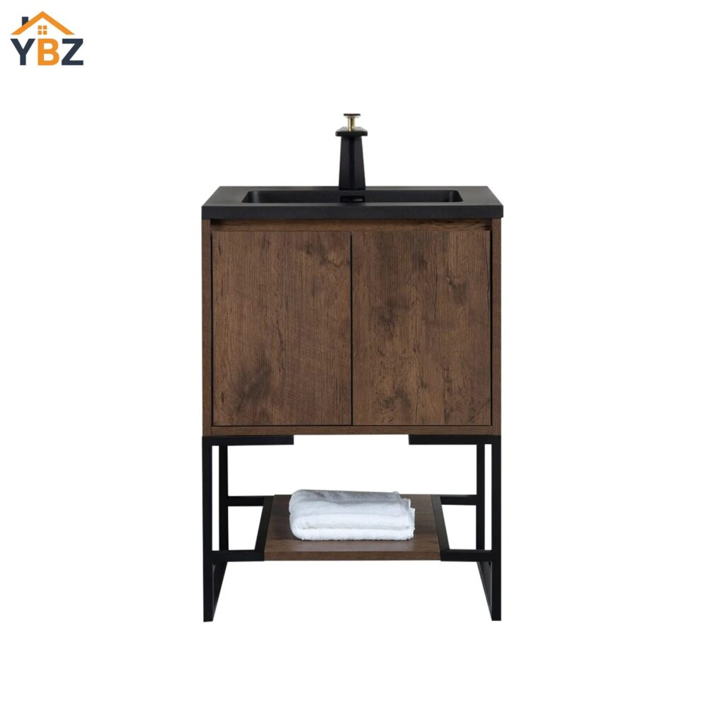 Allen 24'' 30'' Freestanding Single Vanity with Solid Surface Basin, Rose Wood