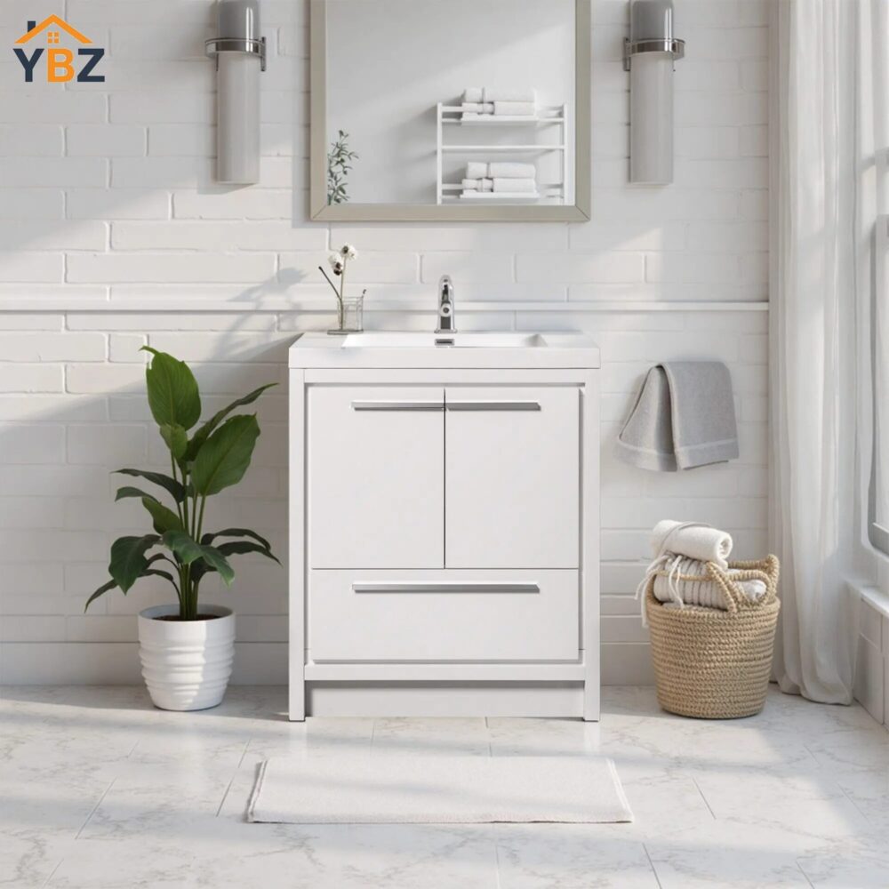 241 Allier 24''30''36''48'' White Freestanding Vanity with Single White Glossy Sink