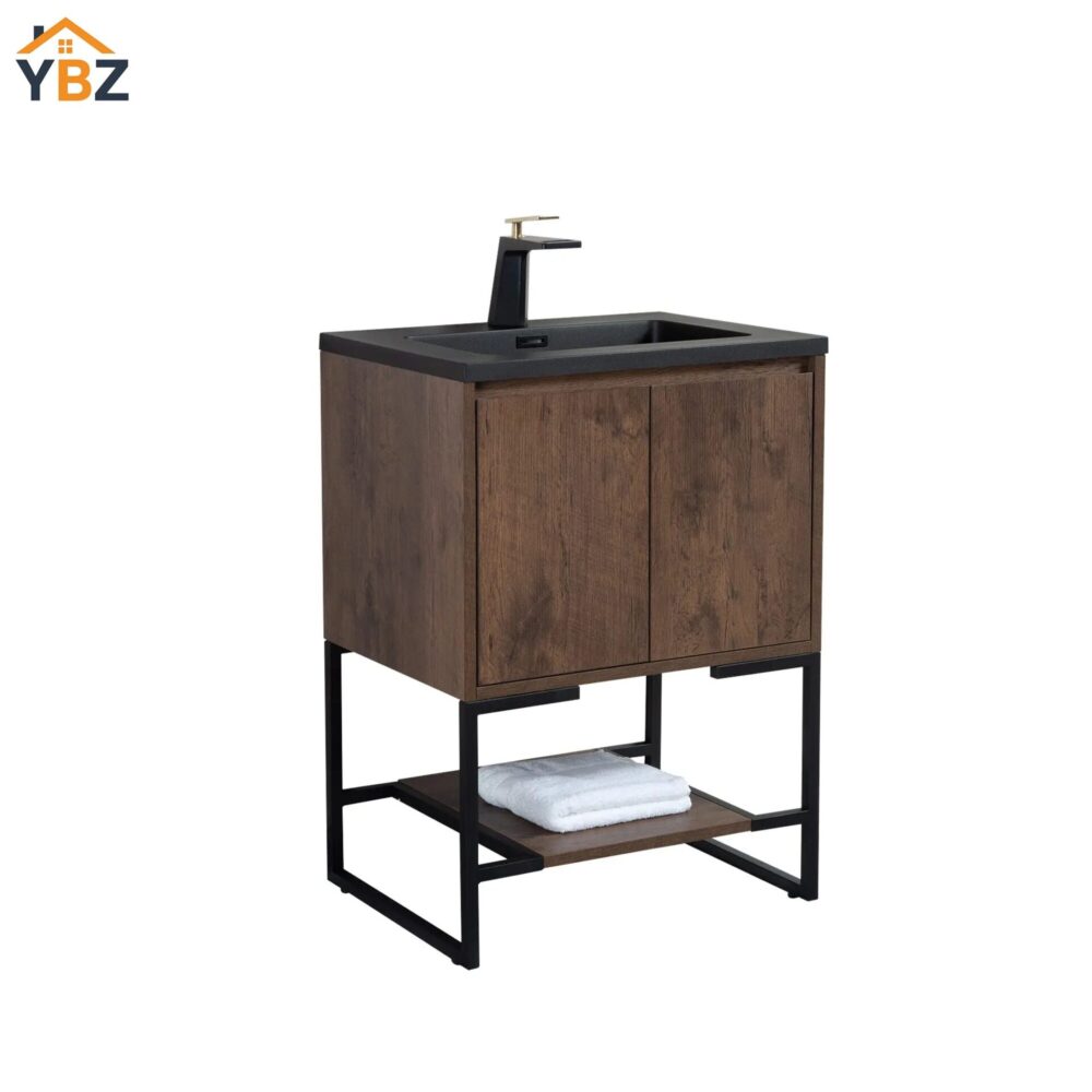 Allen 24'' 30'' Freestanding Single Vanity with Solid Surface Basin, Rose Wood