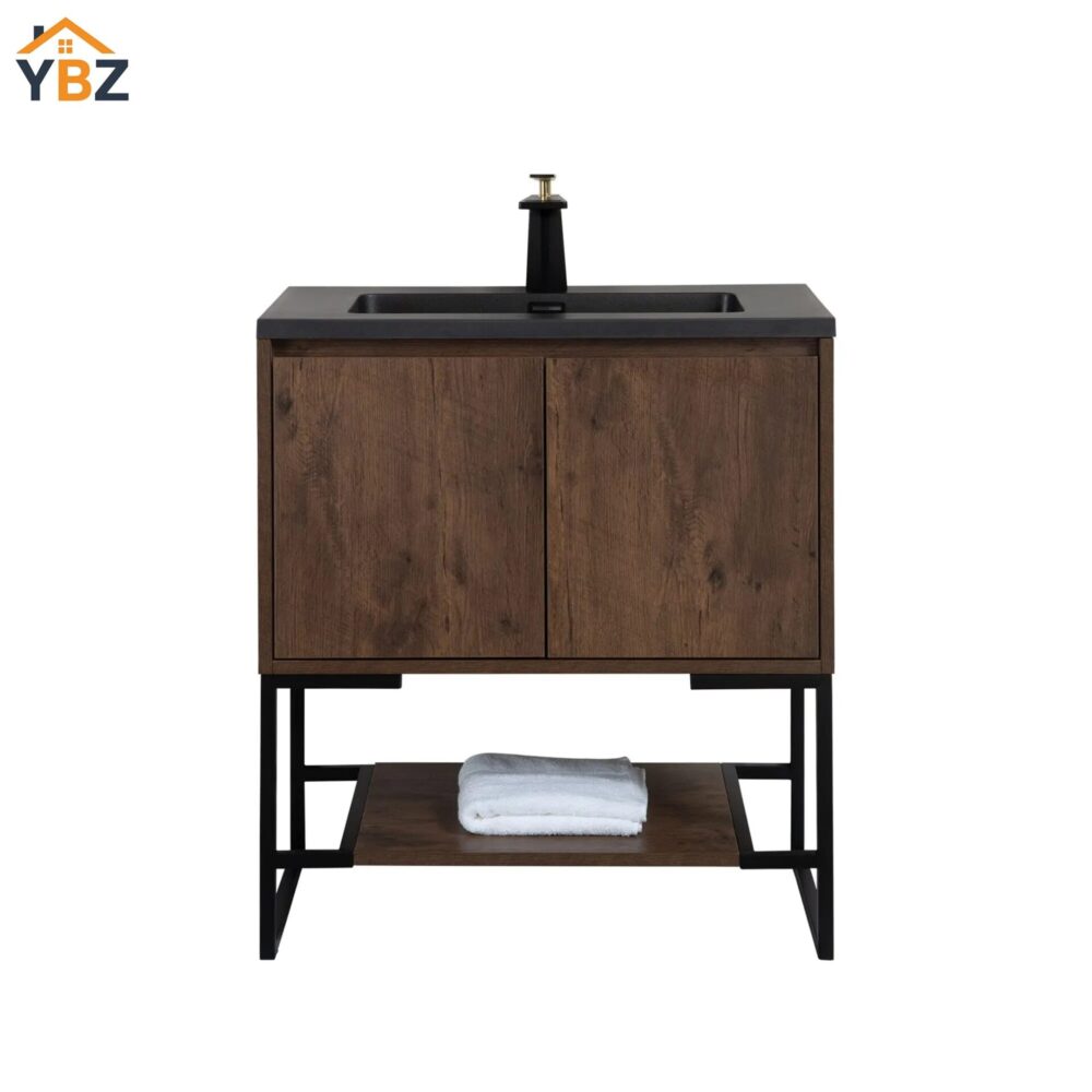 Allen 24'' 30'' Freestanding Single Vanity with Solid Surface Basin, Rose Wood