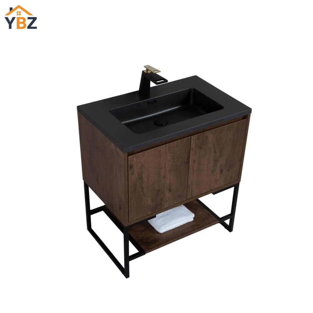 Allen 24'' 30'' Freestanding Single Vanity with Solid Surface Basin, Rose Wood