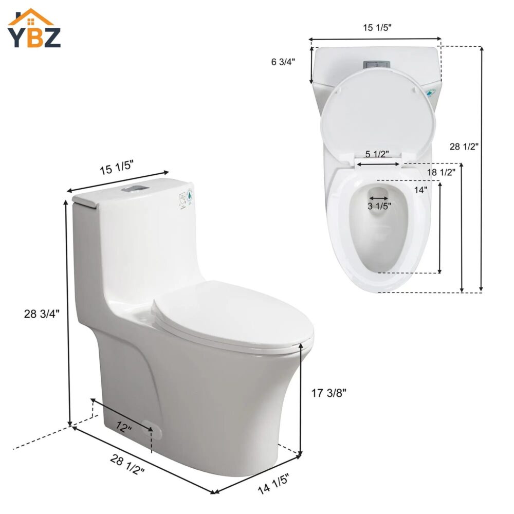 Light Grey Siphonic 1.6 GPF Dual Flush Ceramic One-Piece Toilet with Soft Close Seat 3 colors to choose from