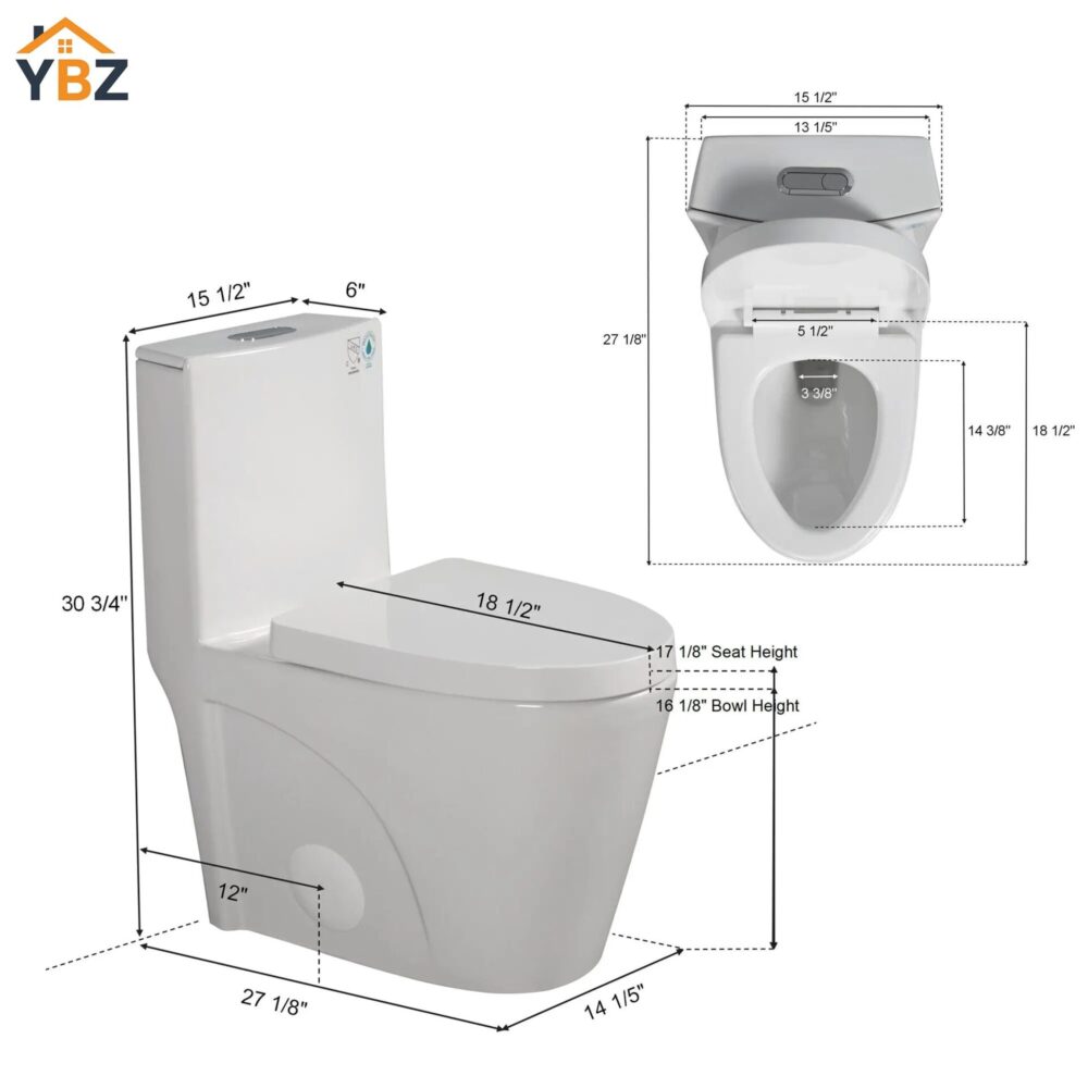 3 Glossy White One-Piece Ceramic Toilet 1.1/1.6 GPF Dual Flush with Soft Close Seat Close Seat 4 colors to choose from