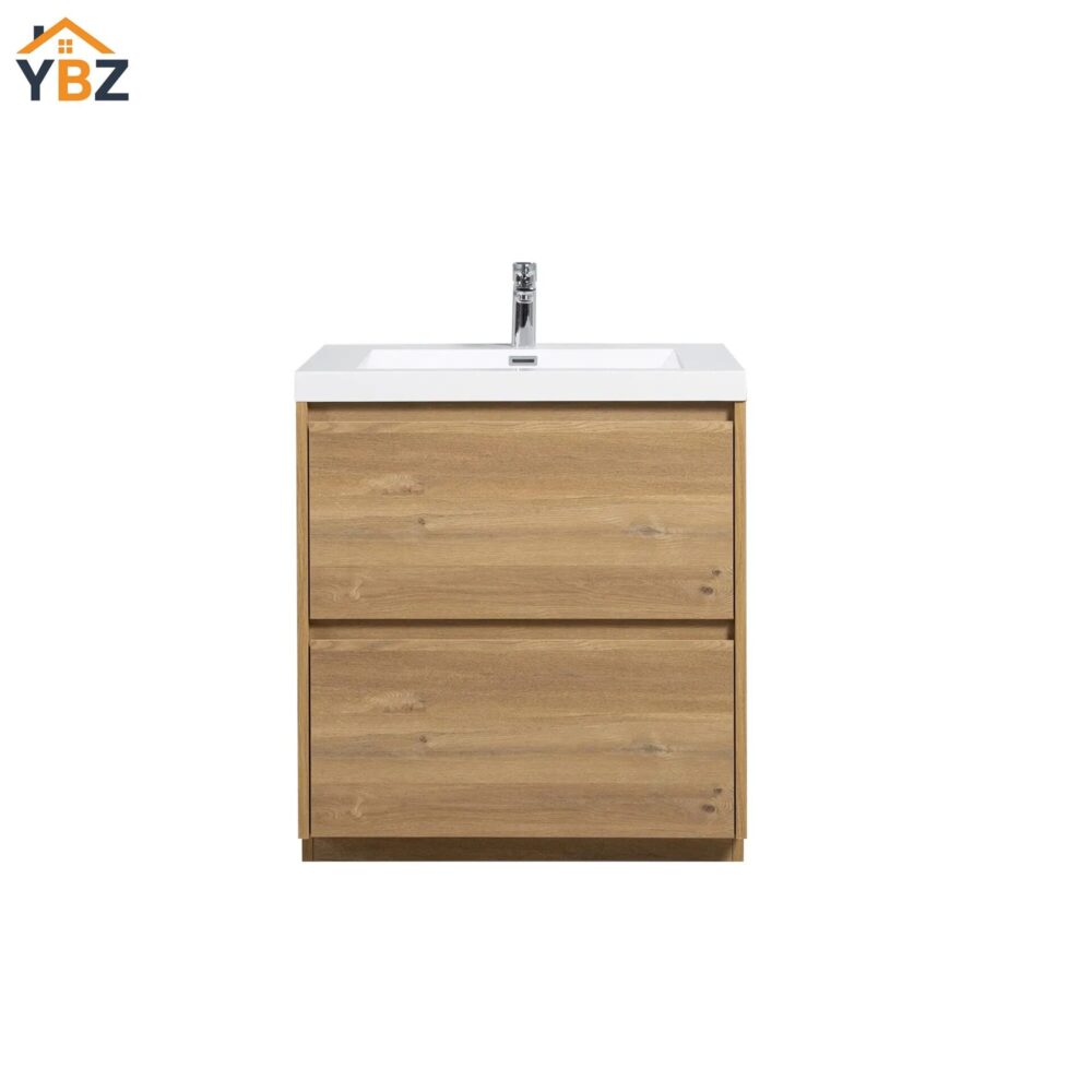 Angela-T 24'' 30''36''48”60”72” Single Sink Bathroom Vanity with White Countertop in Natural Oak