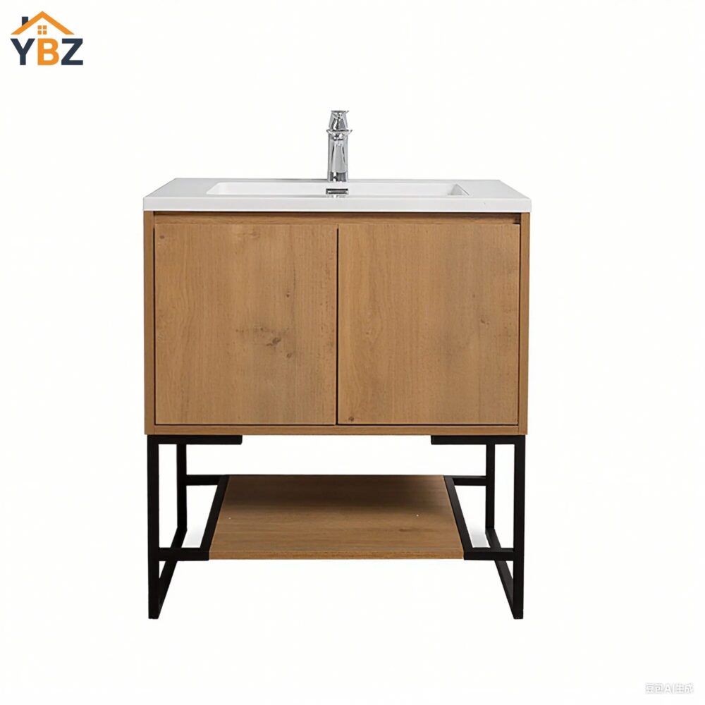 30 Allen 30'' Freestanding Single Vanity with Solid Surface Basin, Cement Grey/T.Oak