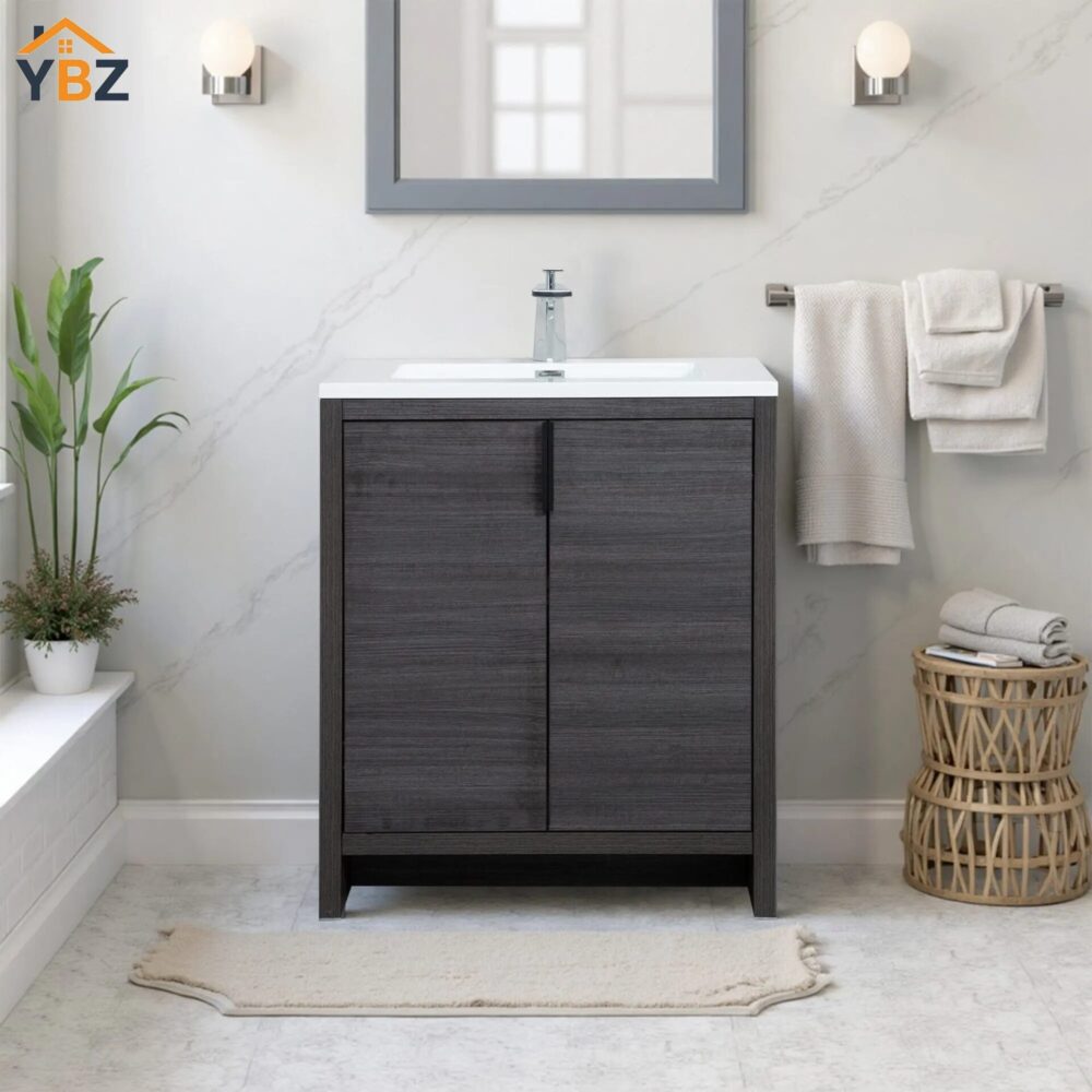 300 Evana 24''30''40''48''60'' Leached Oak Freestanding Bathroom Vanity with White Single Sink