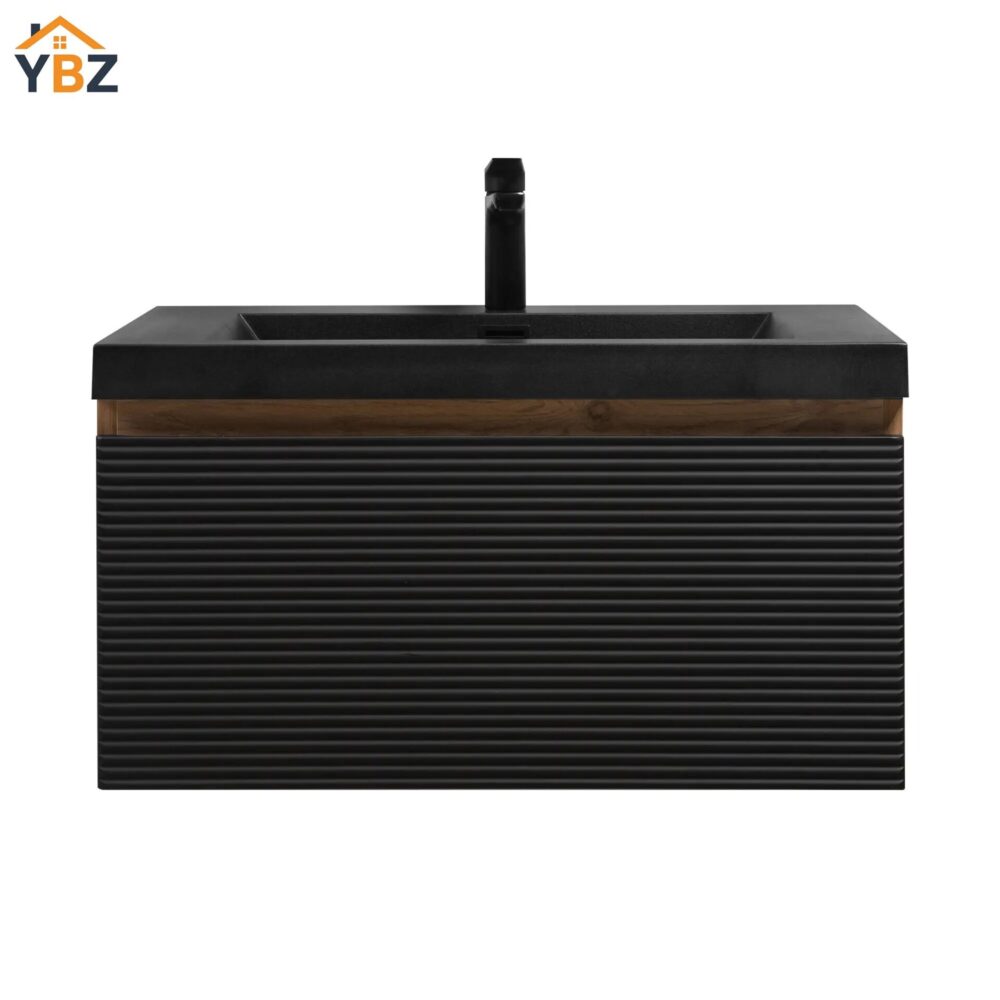 Crius 30''36''Black Floating Single Vanity with Black Quartz Sands Countertop