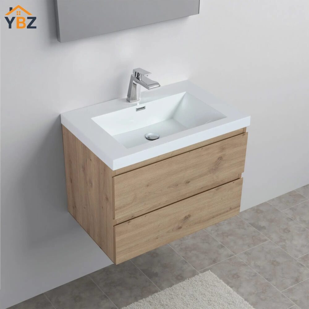 300 Angela 24''30''36''48''60'' Floating Single Vanity in Andean Oak texture with White Countertop
