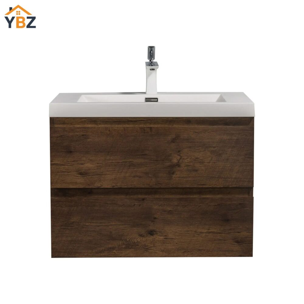 Angela 24''30''36''48''60'' Floating Single Vanity Rose Wood with White Countertop