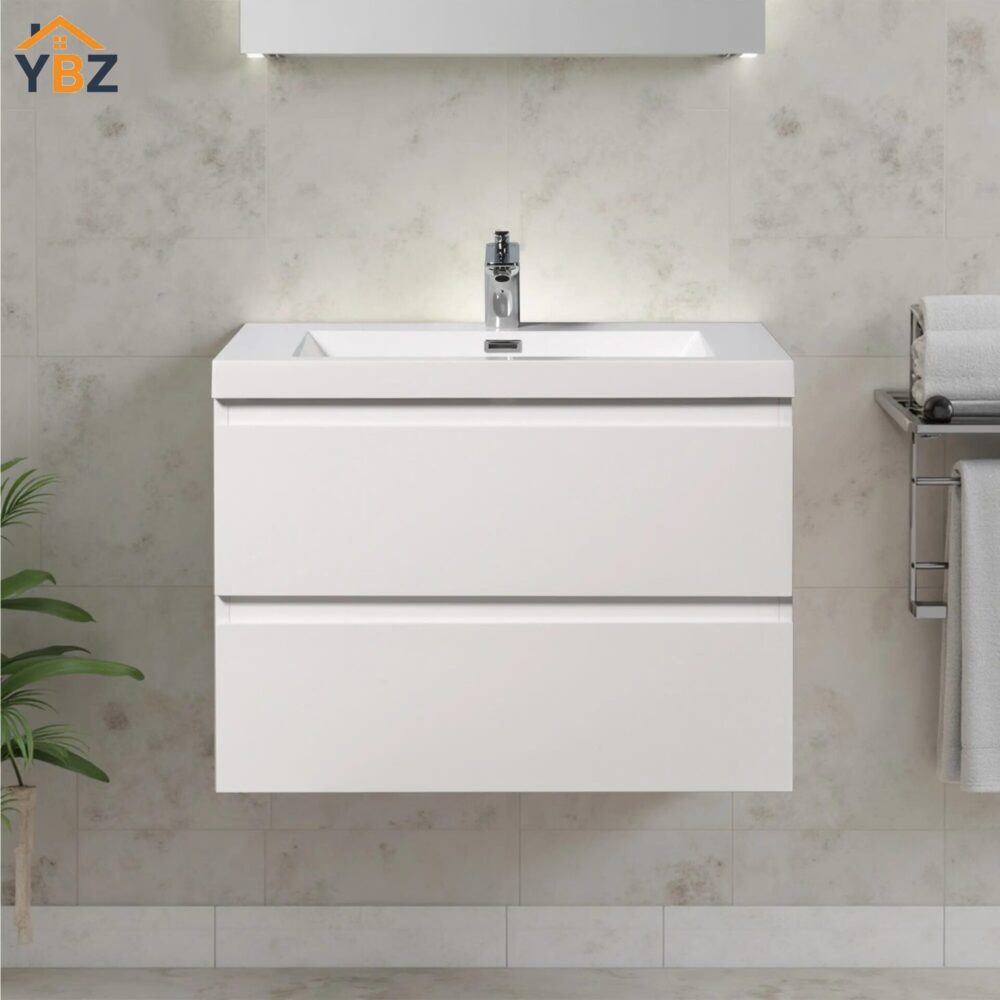 300 Angela 24'' 30''36''48''60''Glossy White Floating Vanity with White Countertop