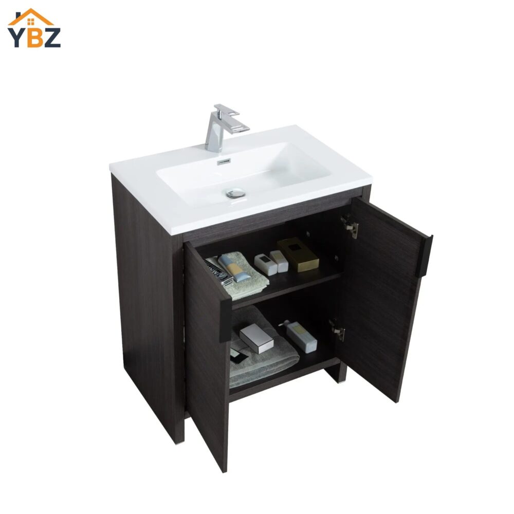 301 Evana 24''30''40''48''60'' Leached Oak Freestanding Bathroom Vanity with White Single Sink