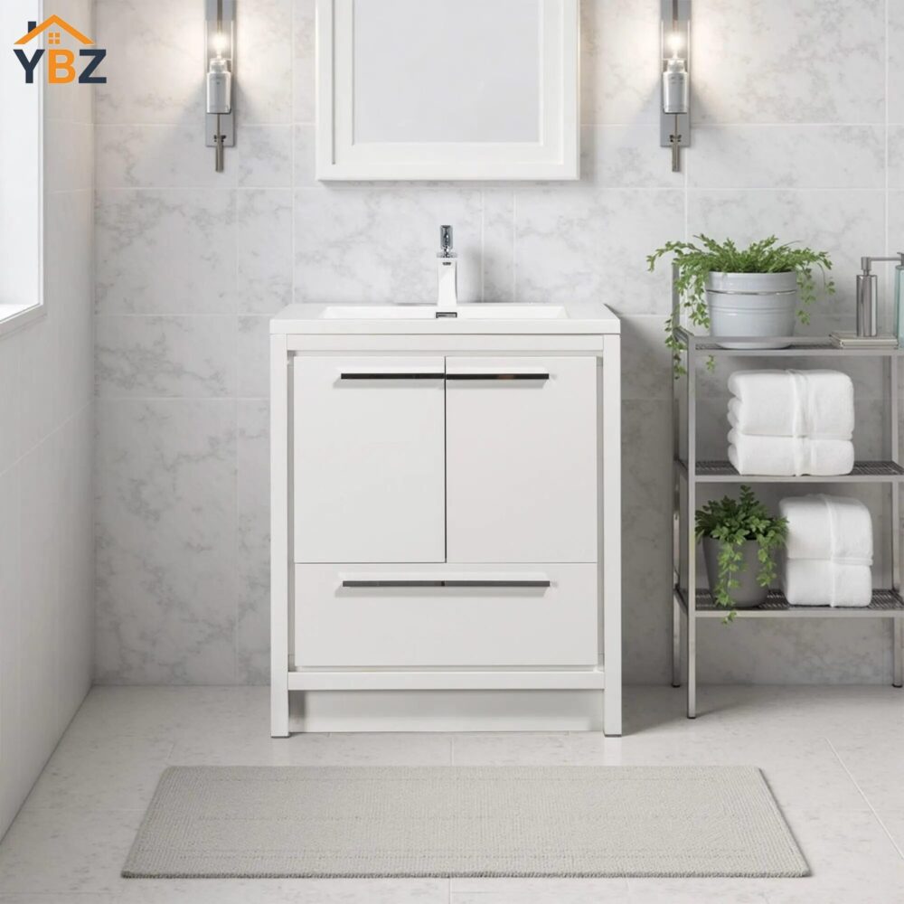 301 Allier 24''30''36''48'' White Freestanding Vanity with Single White Glossy Sink