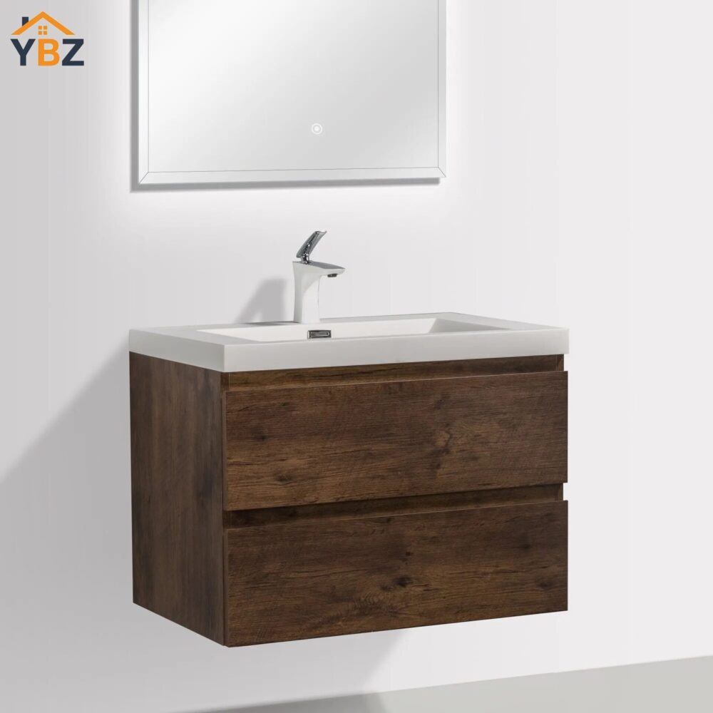 Angela 24''30''36''48''60'' Floating Single Vanity Rose Wood with White Countertop