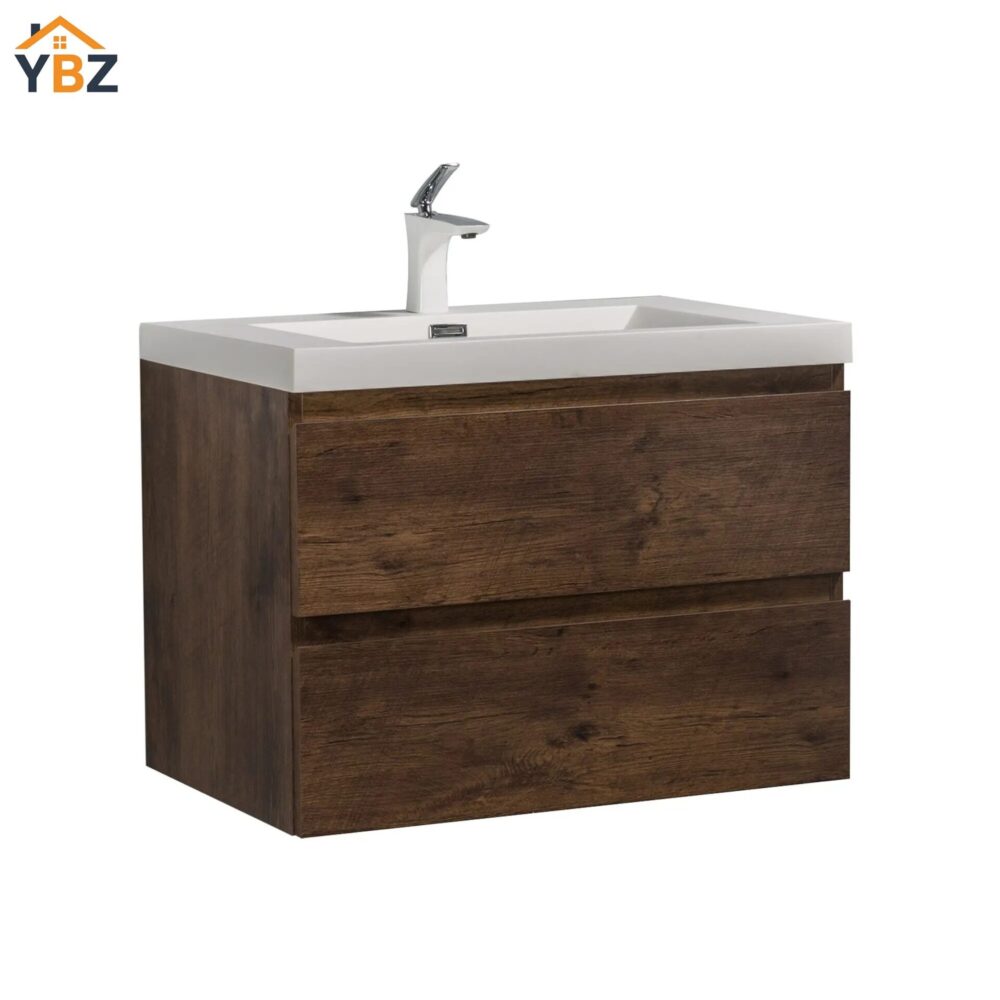 Angela 24''30''36''48''60'' Floating Single Vanity Rose Wood with White Countertop