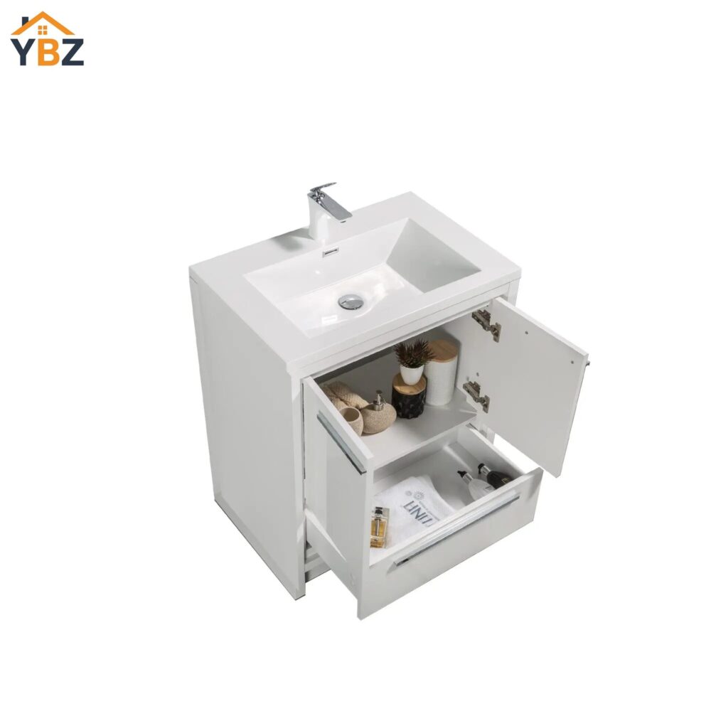 304 Allier 24''30''36''48'' White Freestanding Vanity with Single White Glossy Sink