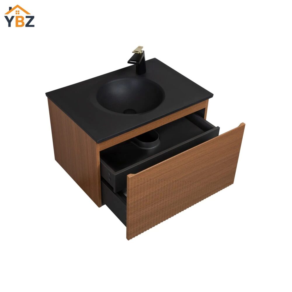 304 Simon 30''48''65'' Floating Bathroom Vanity with Single Matte Black Quartz Sink