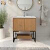 31 Allen 30'' Freestanding Single Vanity with Solid Surface Basin, Cement Grey/T.Oak