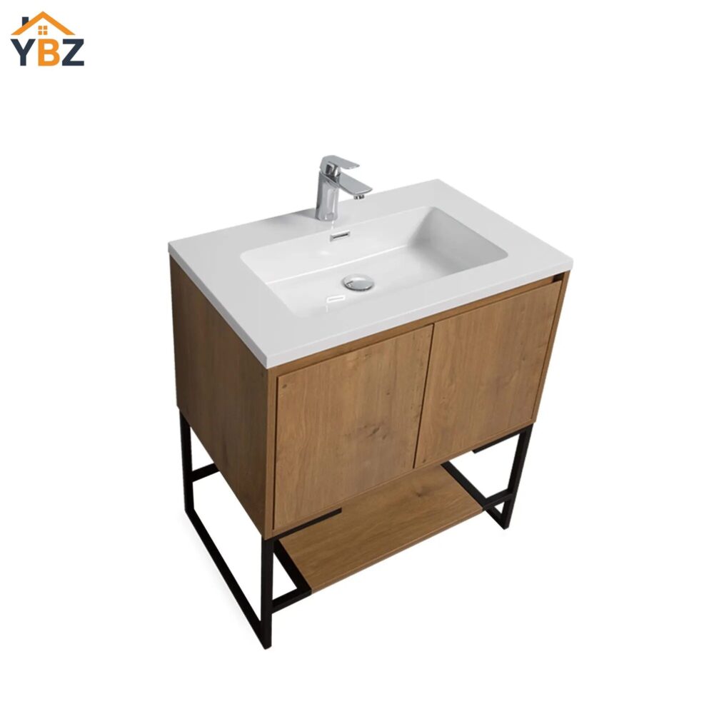 32 Allen 30'' Freestanding Single Vanity with Solid Surface Basin, Cement Grey/T.Oak