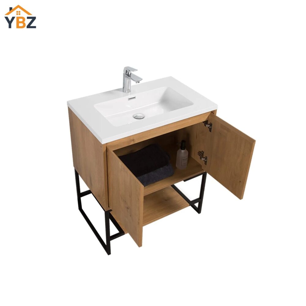 33 Allen 30'' Freestanding Single Vanity with Solid Surface Basin, Cement Grey/T.Oak