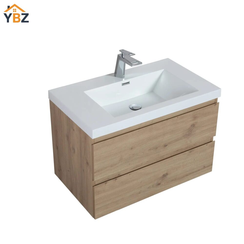 360 Angela 24''30''36''48''60'' Floating Single Vanity in Andean Oak texture with White Countertop