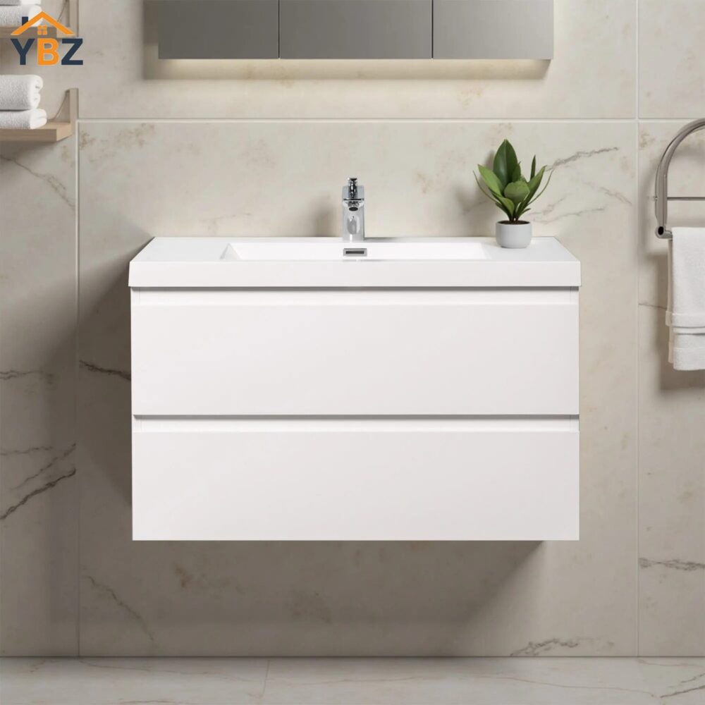 361 Angela 24'' 30''36''48''60''Glossy White Floating Vanity with White Countertop