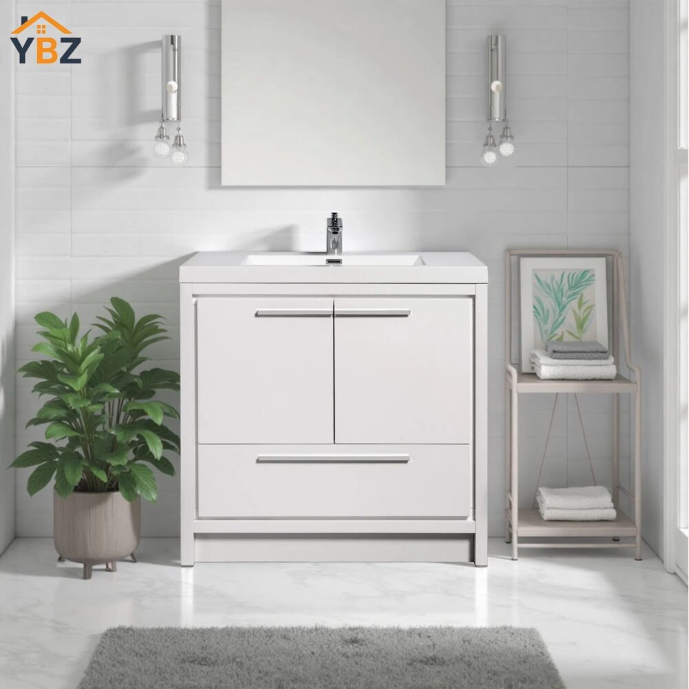 361 Allier 24''30''36''48'' White Freestanding Vanity with Single White Glossy Sink