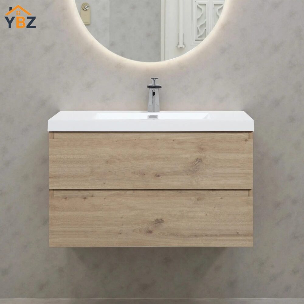 362 Angela 24''30''36''48''60'' Floating Single Vanity in Andean Oak texture with White Countertop