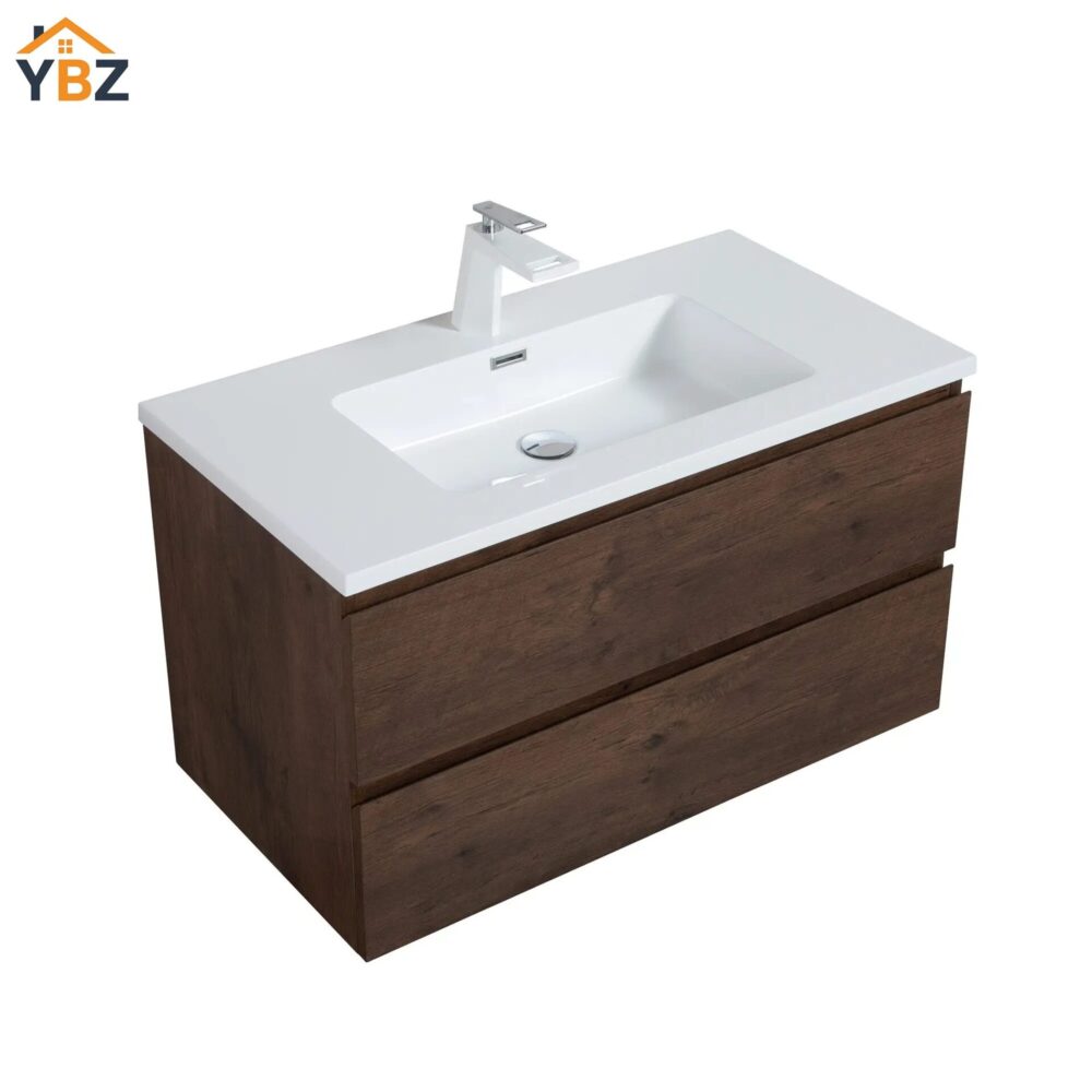 Angela 24''30''36''48''60'' Floating Single Vanity Rose Wood with White Countertop