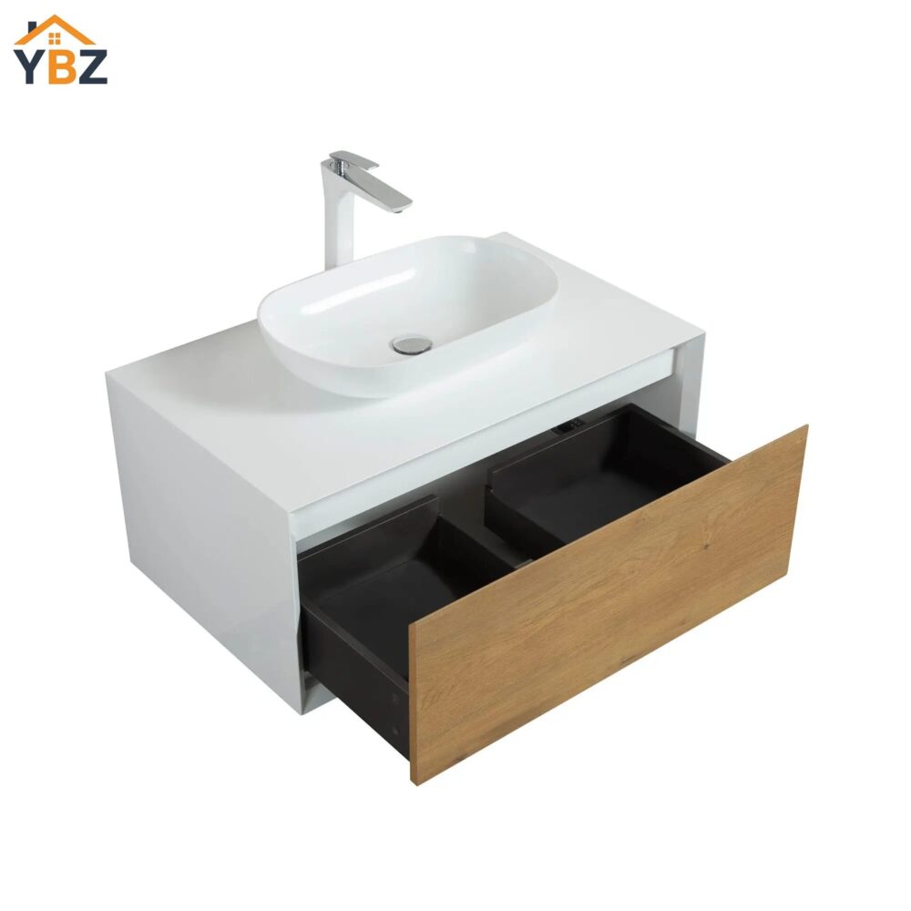 Fiona 36'' 48'' Floating Single Vanity with White Vessel Sink and U-Drawer