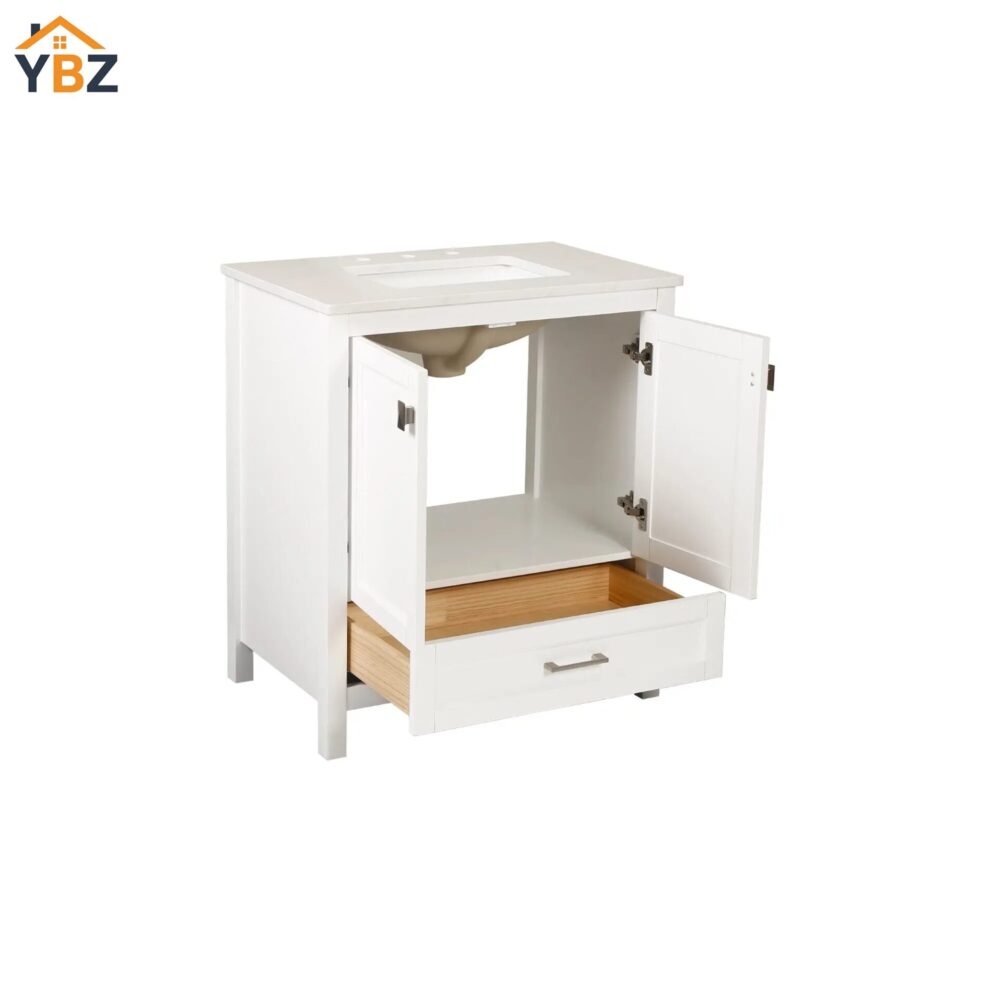 4 30'' Solid Wood Single Sink Bathroom Vanity with Marble Countertop,Three colors to choose from