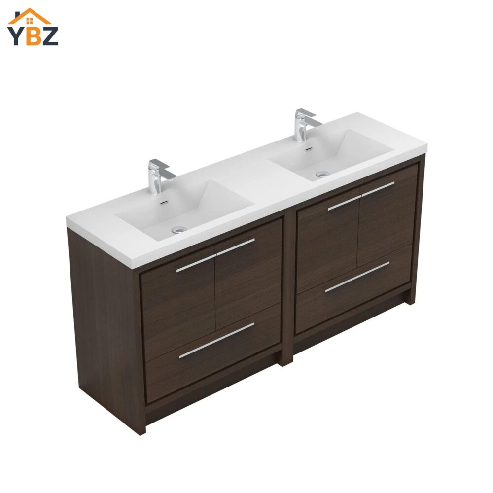 Allier 60'' 72'' G.oak Freestanding Vanity with Double White Glossy Sink