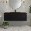 480 Crius 48'' 60''Black Floating Single Vanity with Black Quartz Sands Countertop