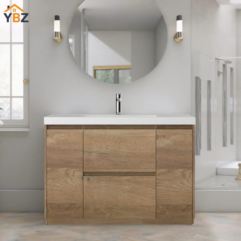 Angela-T 24'' 30''36''48”60”72” Single Sink Bathroom Vanity with White Countertop in Natural Oak